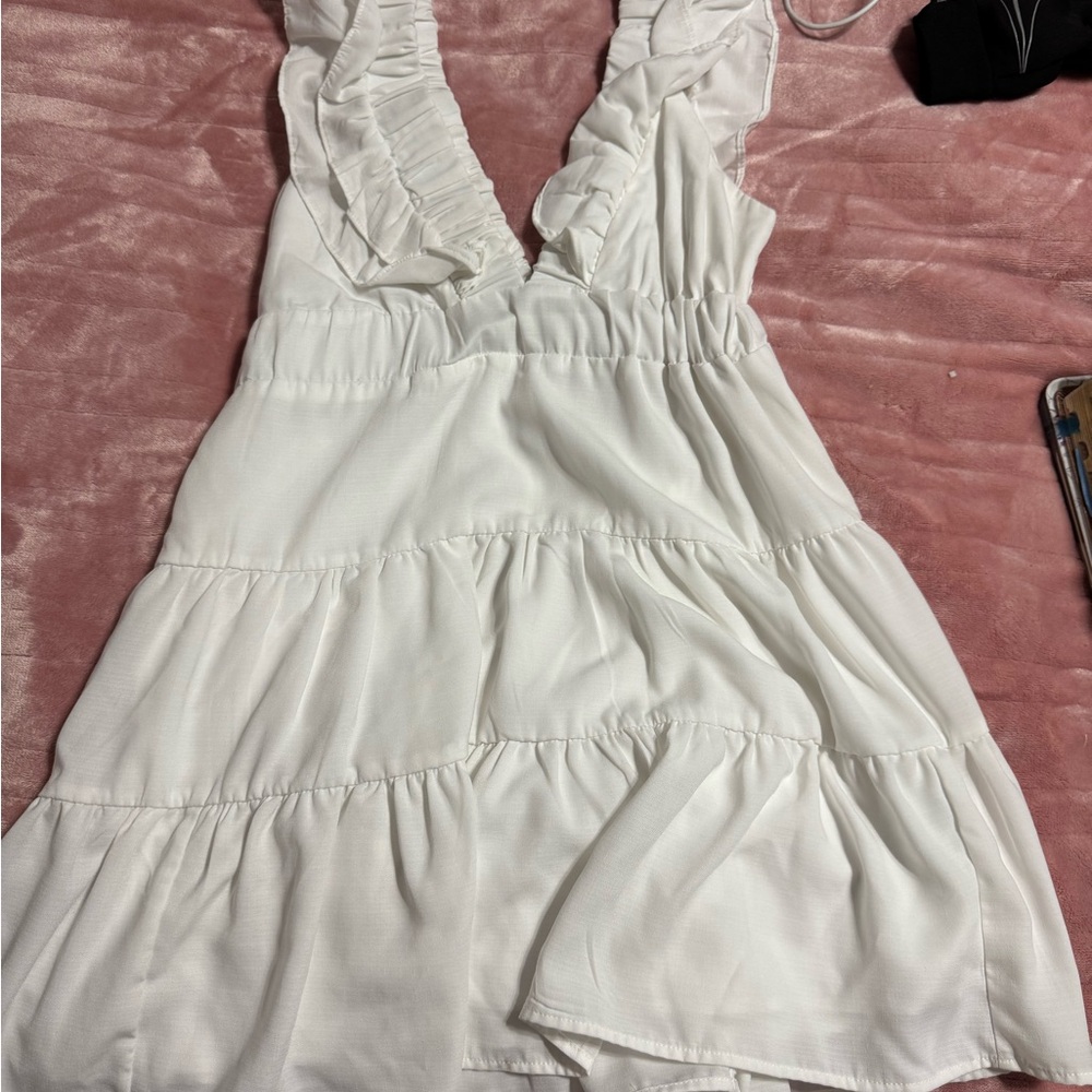 White Ruffled Mini Dress - Picture 2 of 2